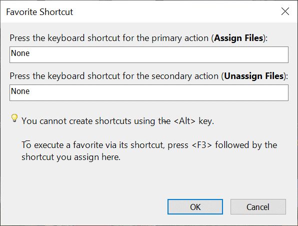 In this dialog the user can specify custom keyboard shortcuts for favorites.