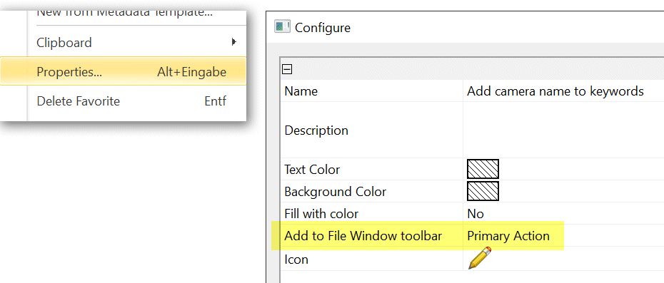 Adding favorites to the File Window ribbon via their properties.