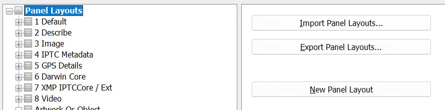 Importing end exporting Metadata Panel layouts.