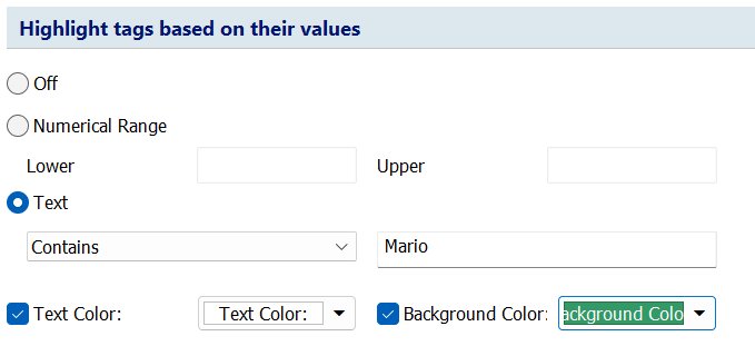 Configuring the Metadata Panel to highlight specific numerical or text values.