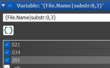 A screen shot of the Variable filter with a complex variable.