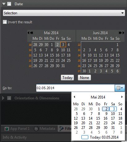 A screen shot of the Date filter while filtering for a date range.