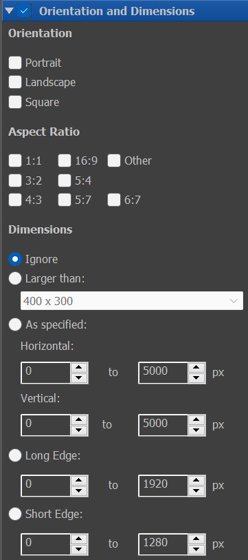 A screen shot of the Orientation & Dimension filter.