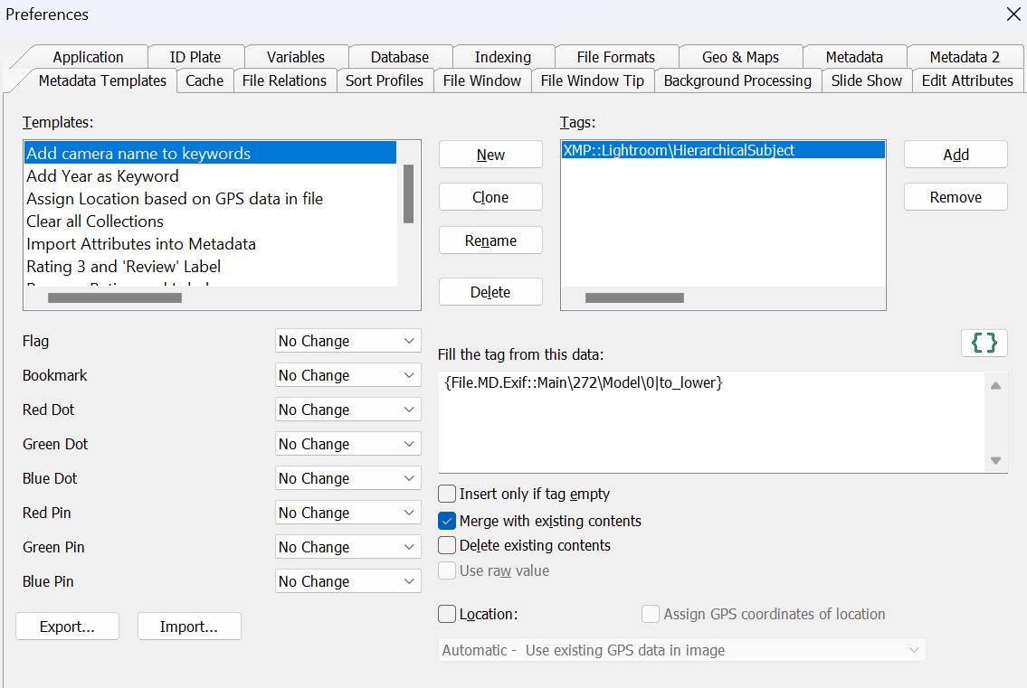 A screen shot of the IMatch Metadata Template Editor.