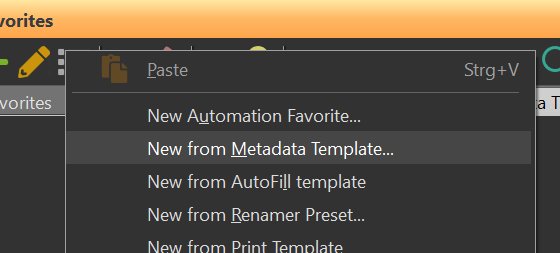 A screen shot showing how to create a Metadata Template Favorite.