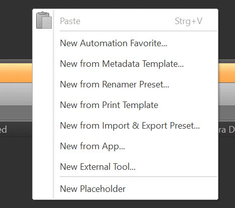 The Additional context menu (screen shot) gives access to all favorite types.