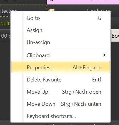 The context menu in the Favorites Panel.