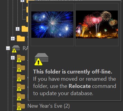 A screen shot of the 'folder is offline' tooltip.