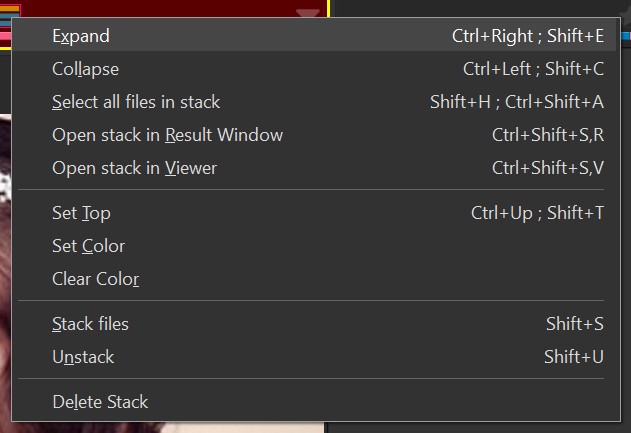 Stack icon context menu.