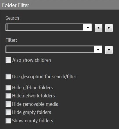 A screen shot of the folder filter panel.