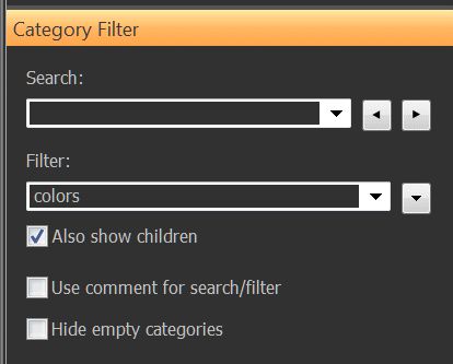 Screen shot of the categories filter panel.