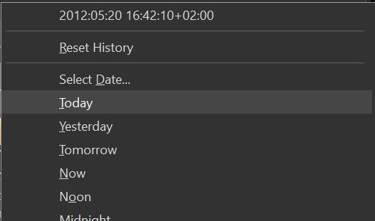 Additional options menu for a datetime tag.