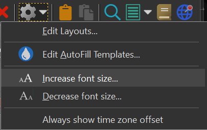 A screen shot of the drop-down menu for changing font sizes to improve comfort when editing metadata in the Metadata Panel in IMatch.