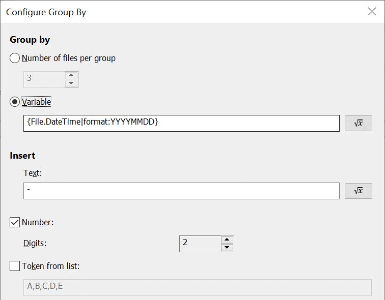 The Group By dialog box.