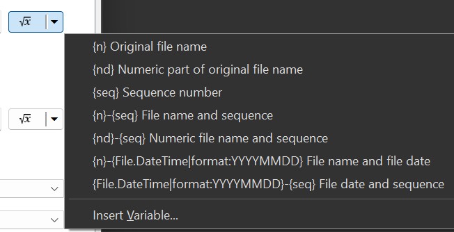 Controlling the output file names using variables and patterns.