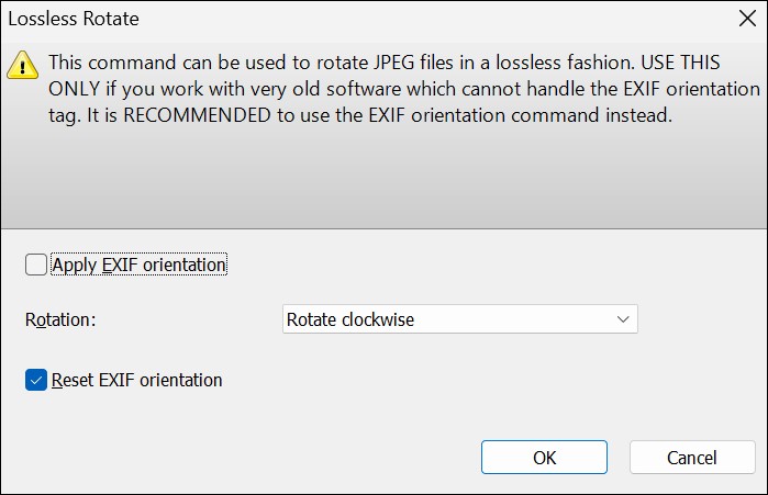 A screen shot of the Lossless Rotate dialog.