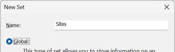 Creating a new Attribute Set named 'Sites'