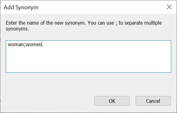 Adding synonyms for a keyword in a dialog.