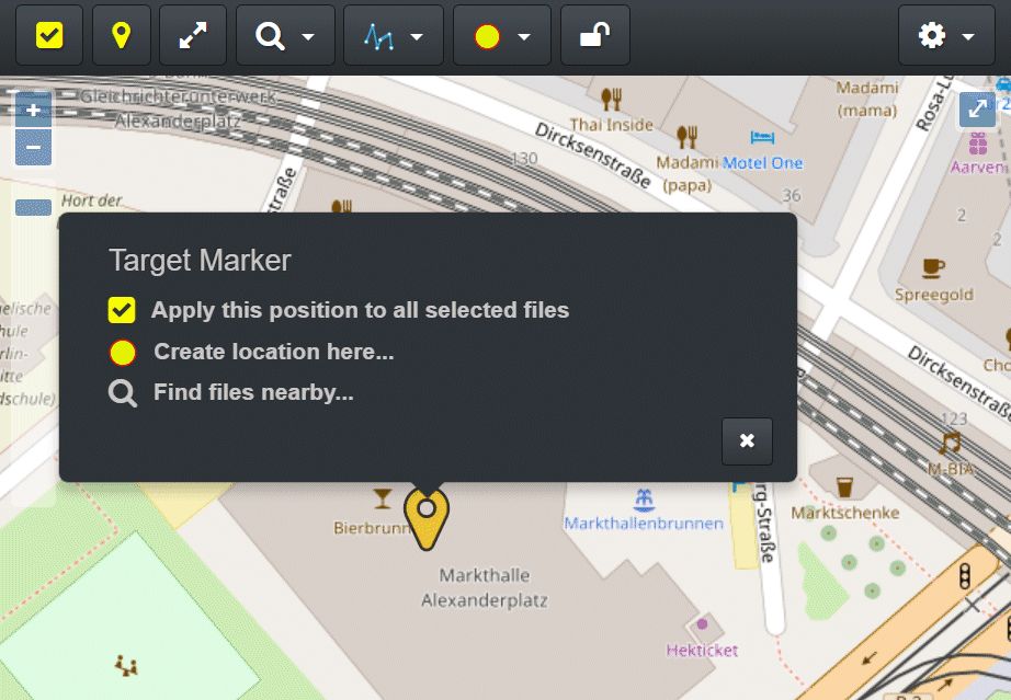 Creating a location from the GPS coordinates of the target marker in the IMatch Map Panel.