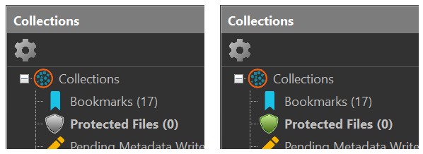 A screen shot of the IMatch Collection View with the 'Protected Files' collection visible. The icon changes, depending on whether or not protected files are visible.