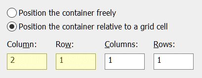 Dialog for positioning a container.