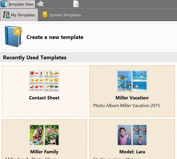 A screen shot of the Template View in IMatch Design & Print.