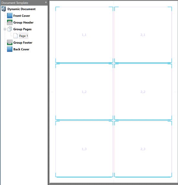 A screen shot of a group page in the Design & Print Designer in IMatch. The group uses a 2 x 3 grid with 6 containers.