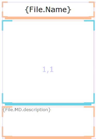 A cel with 3 containers, one for the image, the other two for per-image header and footer.