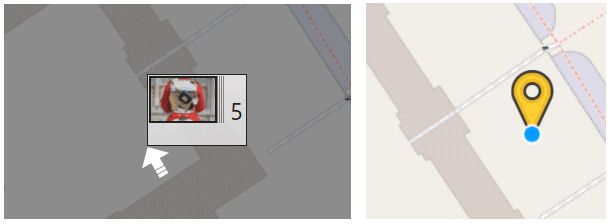 A screen shot demonstrating how to assign coordinates to files by dragging them into the Map Panel or by using the Target Marker.