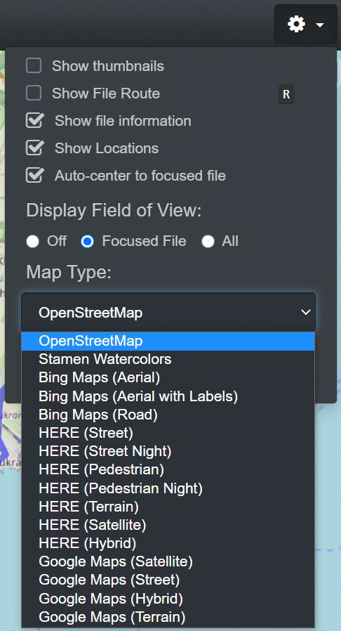 Selecting a map provider from the drop-down menu in the IMatch Map Panel.