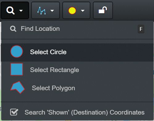 This menu allows rhe user to choose how he wants to search files in an area he draws on the map (screen shot).