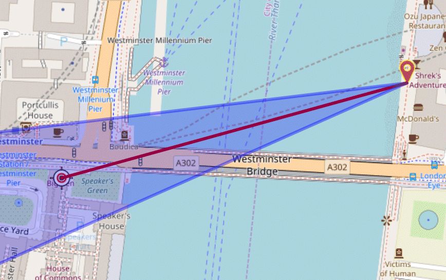 A screen shot of the Map Panel with enabled Field of View display. The user can see the field of view od his camera for the standpoint of the camera at the time the image was taken.