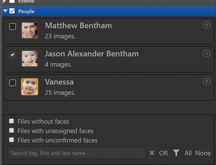 A screen shot of the People filter in the Filter Panel.