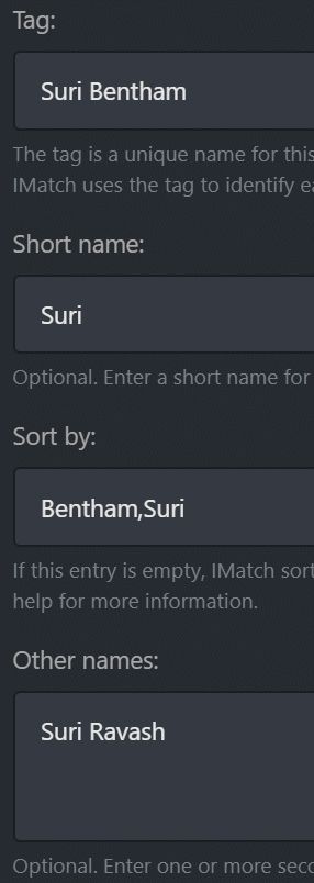 Input fields in the Person Editor.