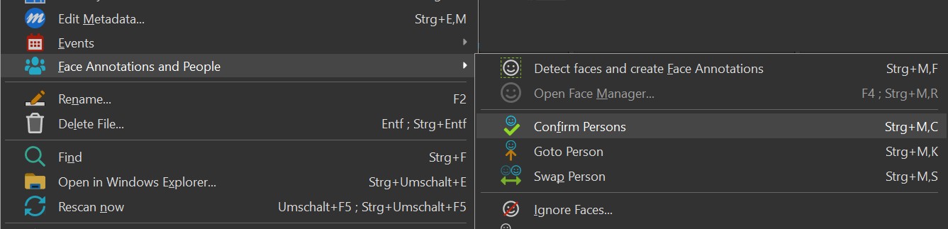 Confirming faces in the File Window context menu.