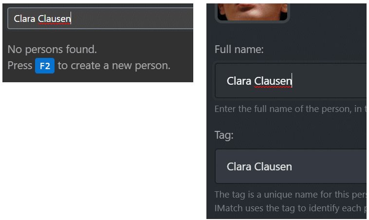 Creating a new person in the Person selector looks like this.