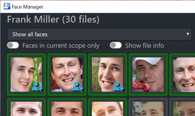 A screen shot of the IMatch Face Manager.