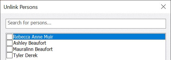 The dialog used to unlink persons from images.
