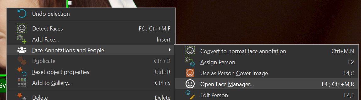 Open the Face Manager via the File Window context menu.