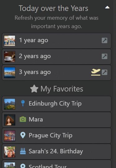 A screen shot of the Favorite Bar showing Today over the Years and user favorites.