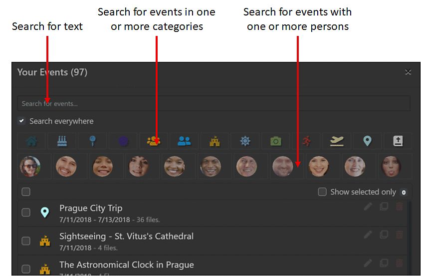 The search and filter dialog in the Event View.