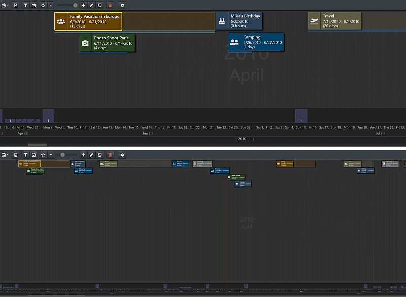 A screen shot of the event timeline at different zoom levels.