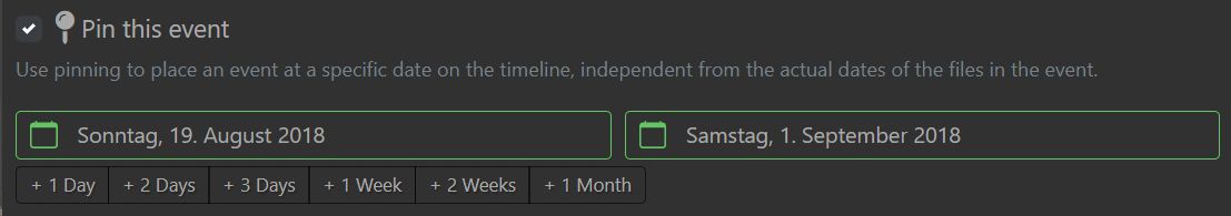 Pinning the event by specifying a start- and end date.