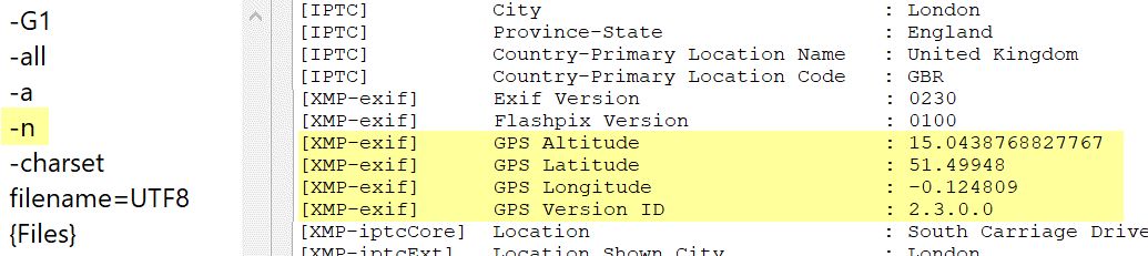 Screen shot of the ExifTool Command Processor in IMatch.