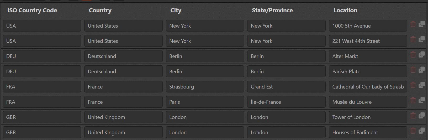 An AutoFill template to fill in location data like country, city and location.