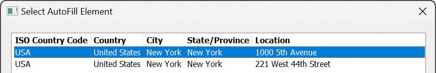 There are several AutoFill entries for USA. Select one.