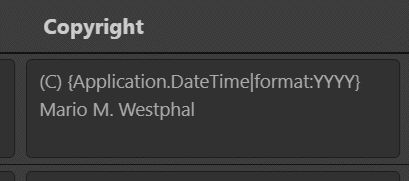 An AutoFill tag value that uses an IMatch variable to automatically add the current year to the copyright notice. You'll never haver to worry about using the correct year again.