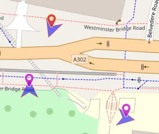 Direction Markers displayed in OpenStreetMap.