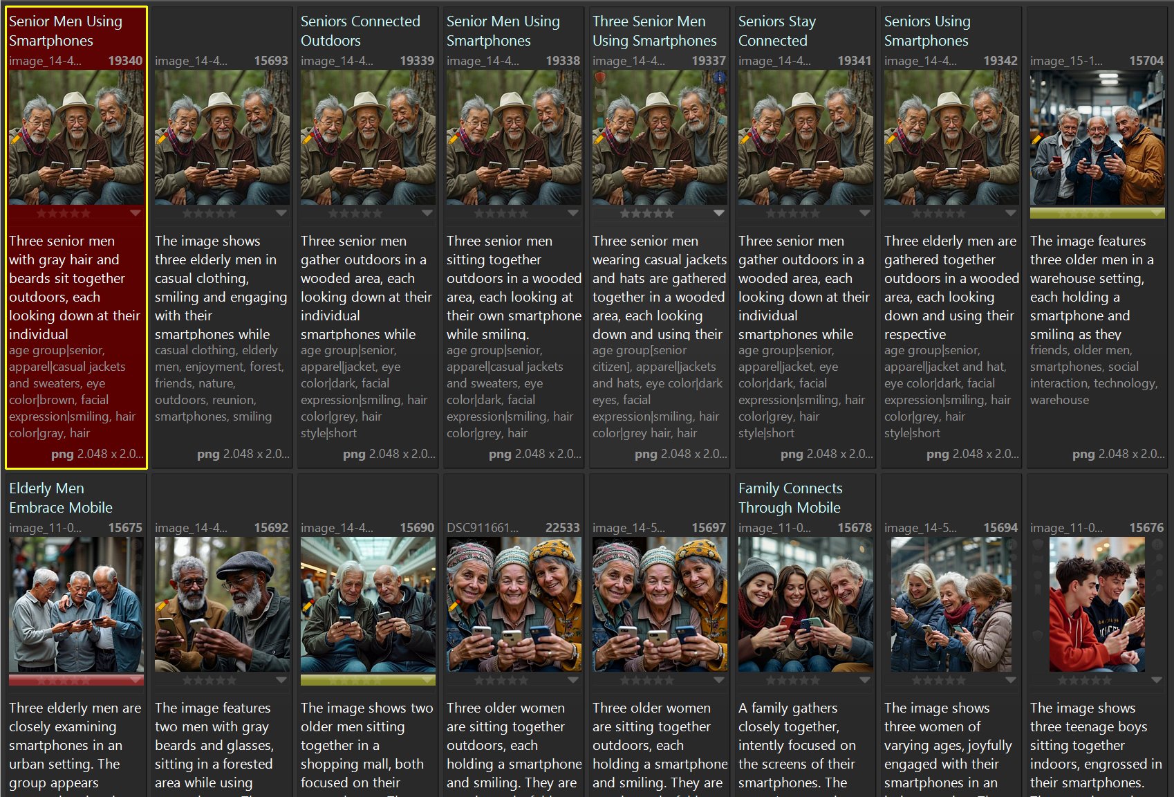 Searching for images of older men looking at smartphones.