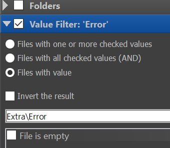 Searching for files with a non-empty Extra/Error tag.